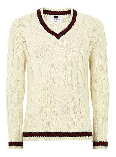 Topman Mens Cream Chunky Cricket Sweater