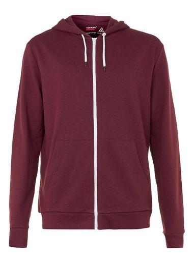 Topman Mens Red Burgundy And Off White Zip Through Hoodie