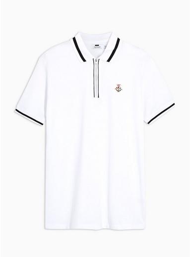 Topman Mens White And Black Embroidered Polo