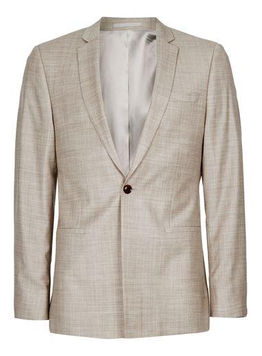 Topman Mens Brown Stone Crosshatch Wool Skinny Fit Suit Jacket
