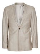 Topman Mens Brown Stone Crosshatch Wool Skinny Fit Suit Jacket