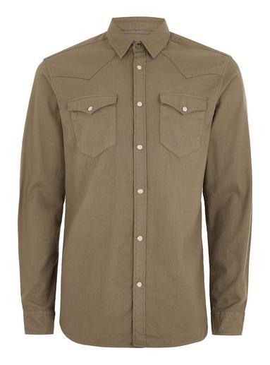 Topman Mens Selected Homme's Brown Denim Long Sleeve Shirt