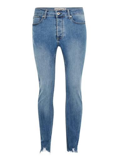 Topman Mens Powder Blue Raw Hem Stretch Skinny Jeans