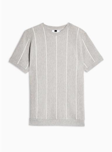 Topman Mens Grey Stripe Short Sleeve Jumper