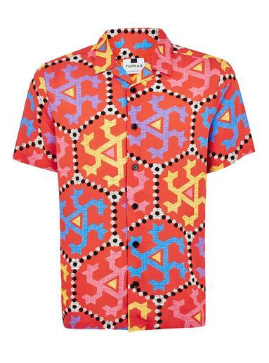 Topman Mens Red Printed Short Sleeve Shirt