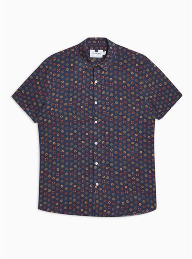 Topman Mens Navy Geometric Revere Shirt