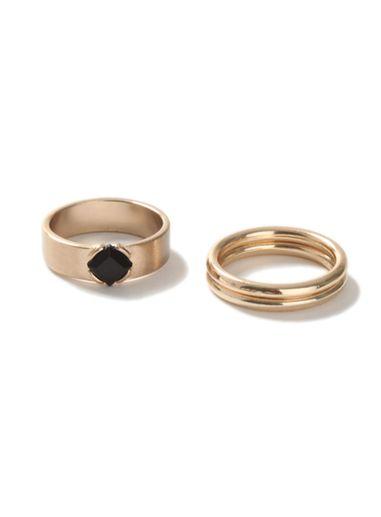 Topman Mens Black Gold Look Plain Band Ring 2 Pack*