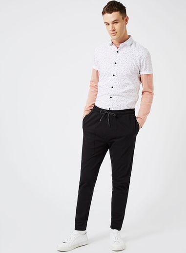 Topman Mens White And Black Speckle Short Sleeve Dress Shirt