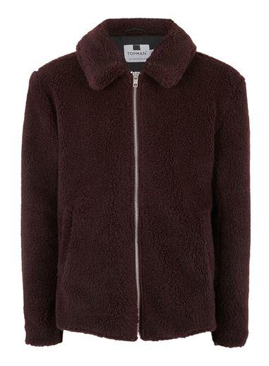 Topman Mens Red Plum Faux Shearling Harrington Jacket