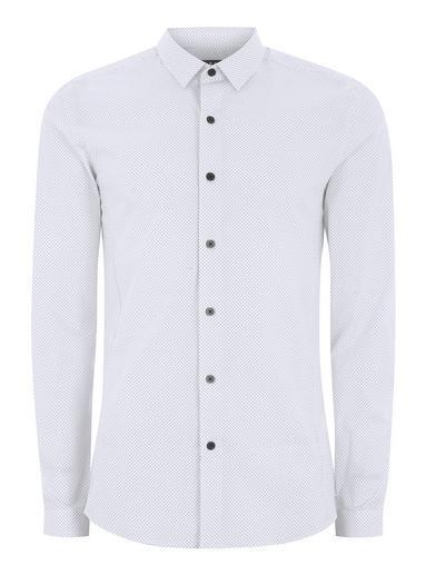 Topman Mens White Polka Dot Muscle Long Sleeve Shirt