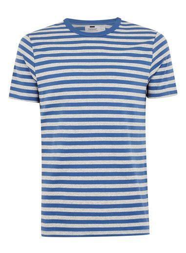 Topman Mens Blue Striped T-shirt