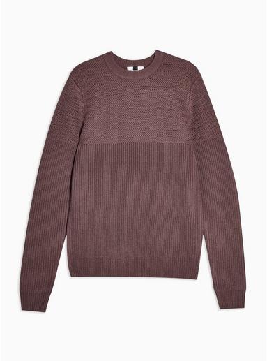 Topman Mens Purple Yoke Crew Textured Sweater