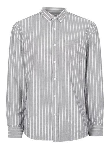 Topman Mens Grey And White Stripe Button Down Casual Shirt