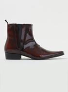 Topman Mens Red Burgundy Leather Hi Shine Pointed Zip Boots