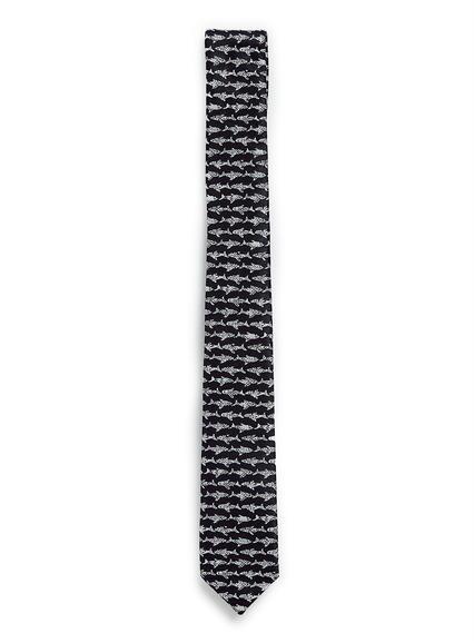 Topman Mens Black And White Shark Print Tie