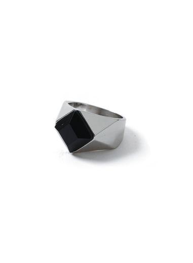 Topman Mens Black Silver Look Square Stone Ring*