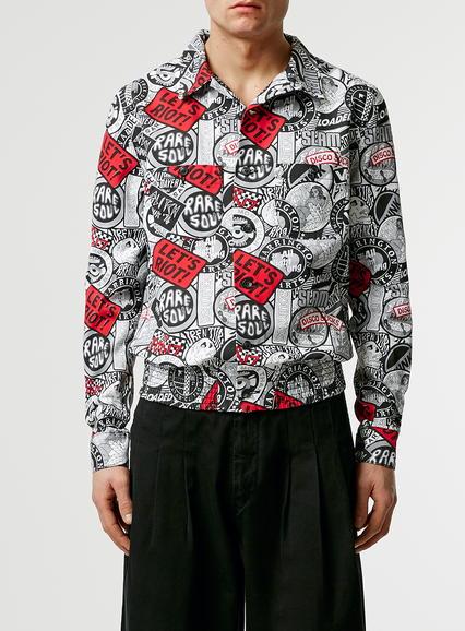 Topman Mens Blue Topman Design Let's Riot Print Jacket
