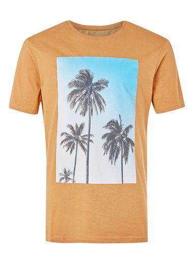 Topman Mens Yellow Tan Palms Print T-shirt
