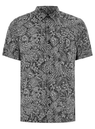 Topman Mens Black And White Floral Short Sleeve Shirt