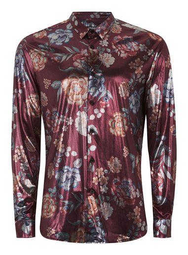 Topman Mens Multi Jaded Burgundy Floral Foil Shirt*