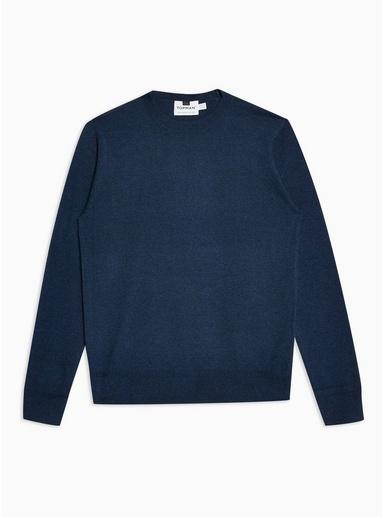 Topman Mens Navy Twist Hem Stitch Sweater