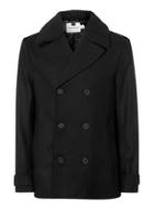 Topman Mens Black Wool Rich Borg Collar Peacoat