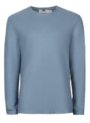 Topman Mens Blue Waffle Textured Long Sleeve T-shirt