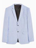 Topman Mens Light Blue Skinny Fit Check Single Breasted Blazer With Notch Lapels