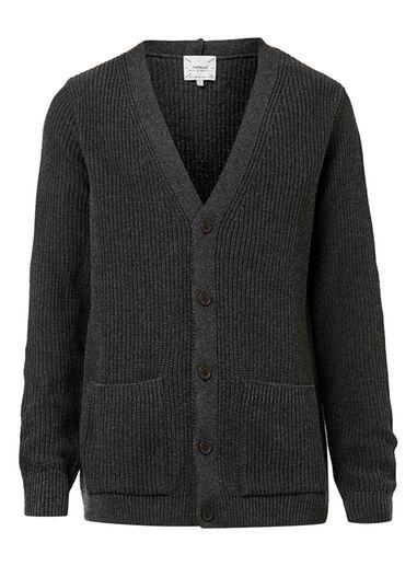 Topman Mens Grey Charcoal Textured Cardigan