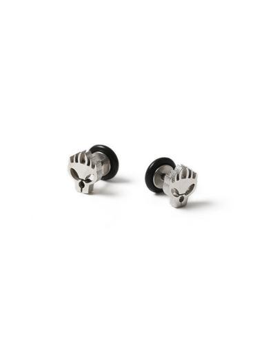 Topman Mens Silver Skull Tunnel Earrings*