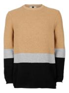 Topman Mens Brown Camel, Grey And Black Colour Block Slim Fit Sweater