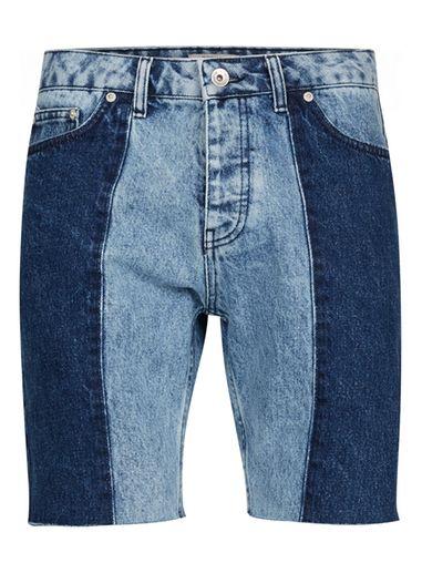 Topman Mens Blue Black And Indigo Spliced Slim Denim Shorts
