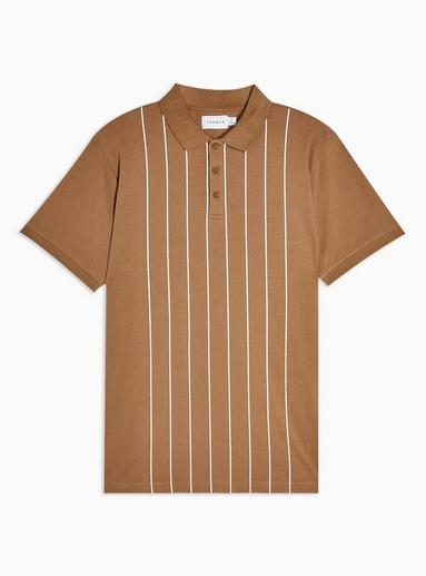 Topman Mens Brown Pinstripe Short Sleeve Polo