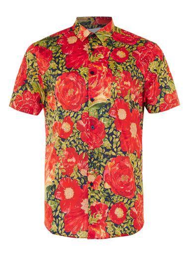 Topman Mens Premium Liberty Red Rose Print Dress Shirt