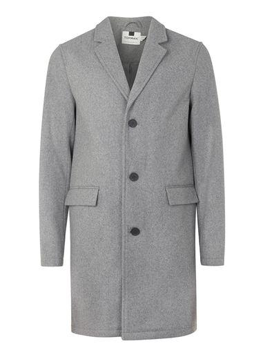 Topman Mens Grey Wool Rich Overcoat