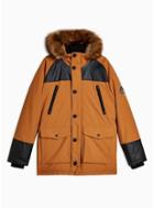 Topman Mens Brown Rust Parka Jacket