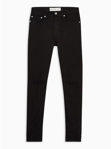 Topman Mens Black Double Knee Rip Super Spray On Jeans