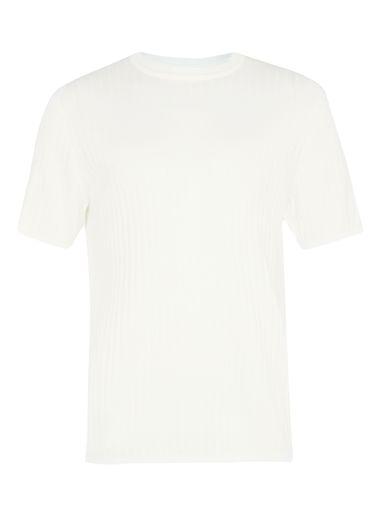 Topman Mens Cream Off White Ribbed Textured Knitted T-shirt