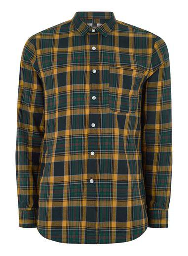 Topman Mens Yellow And Navy Check Shirt