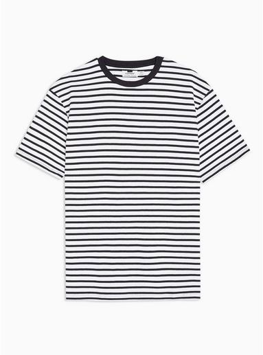 Topman Mens Navy And White Ottoman Stripe T-shirt