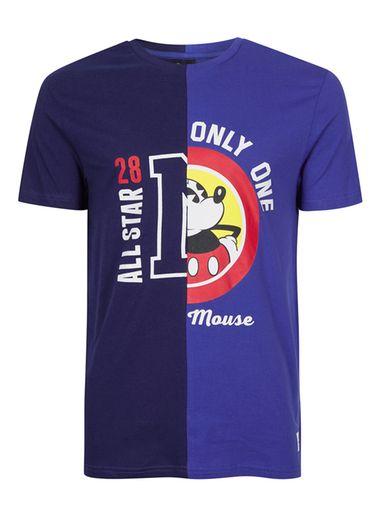 Topman Mens Blue Navy Mickey Mouse Spliced T-shirt