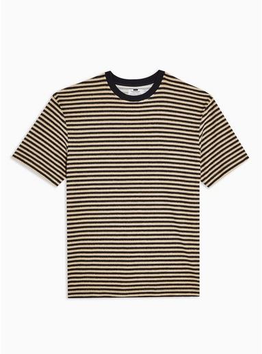 Topman Mens Brown And Black Text Stripe T-shirt