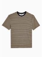Topman Mens Brown And Black Text Stripe T-shirt