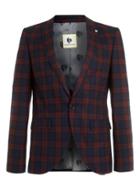 Topman Mens Red Noose And Monkey Burgundy Check Suit Jacket