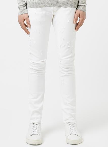 Topman Mens Cream Aaa Off White Ripped Denim Jeans