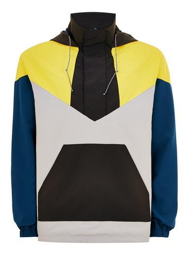 Topman Mens Multi Color Block Overhead Windbreaker Jacket