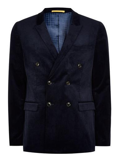 Topman Mens Navy Corduroy Double Breasted Ultra Skinny Suit Jacket