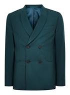 Topman Mens Green Teal Double Breasted Blazer