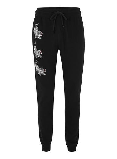 Topman Mens Black Tiger Embroidered Joggers