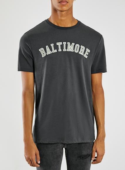 Topman Mens Washed Black Baltimore T-shirt